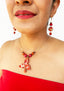 PAPYRUS - Necklace & Dangle Earrings Set - RED